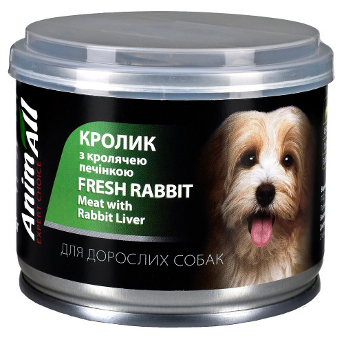 Вологий корм AnimAll для собак, з кролем та кролячою печінкою, 195 г