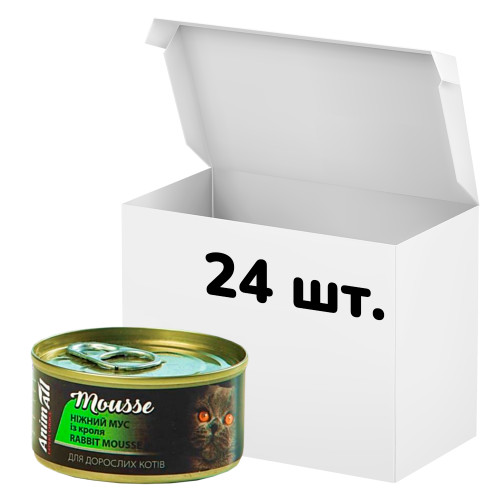 Упаковка консервов AnimAll для кошек, нежный мусс из кролика, 80 г, 24 штуки