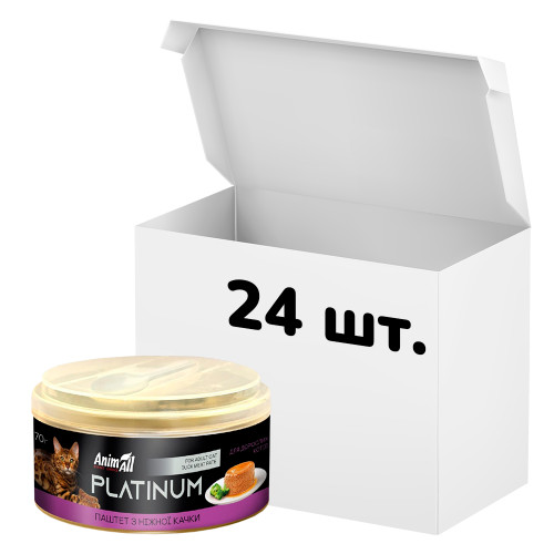 Упаковка консервов AnimAll Platinum для кошек, нежный паштет из утки, 70 г, 24 штуки