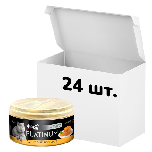 Упаковка консервов AnimAll Platinum для кошек, нежный паштет из курицы, 70 г, 24 штуки