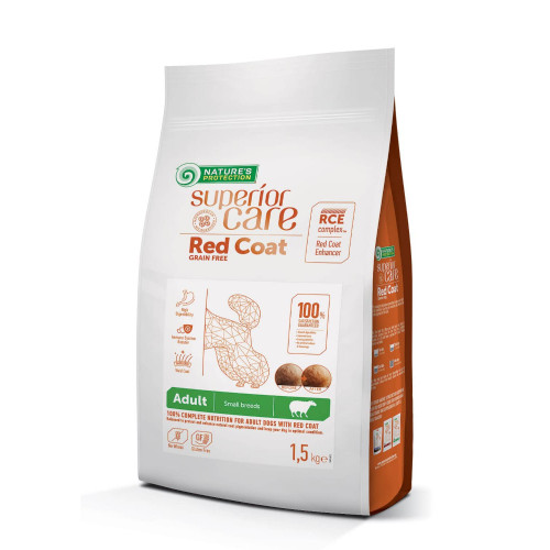 Сухой беззерновой корм Nature's Protection SC Red Coat Grain Adult with Lamb для малых взрослых собак, с рыжей шерстью, 1.5 кг