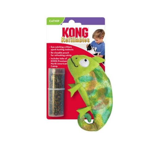 Игрушка KONG Refillables Chameleon для кошек, хамелеон со сменным блоком с кошачьей мятой, 3.18×7.62×11.43 см