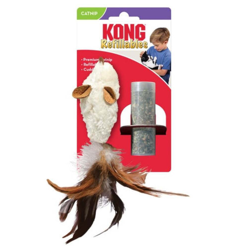 Игрушка KONG Refillables Feather Mouse для кошек, мышь с перьями со сменным блоком с кошачьей мятой, 3.81×5.72×20.32 см