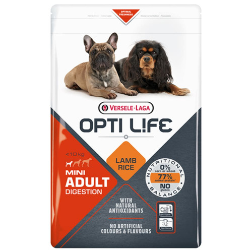 Сухой суперпремиум корм Versele-Laga Opti Life Adult Digestion Mini для собак с чувствительным пищеварением мини и малых пород, ягненок, лосось, 2.5 кг