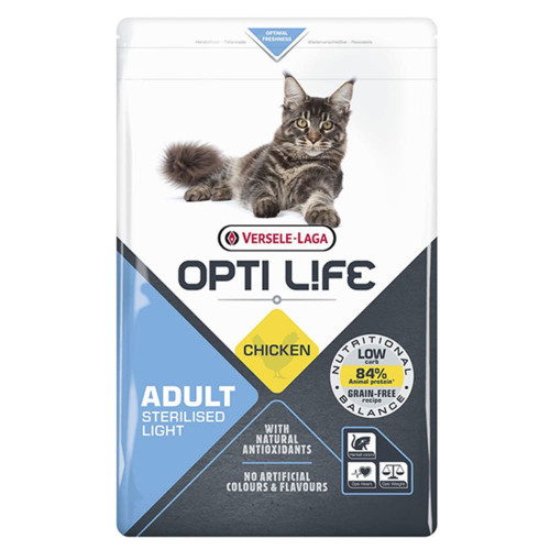Сухой беззерновой суперпремиум корм Versele-Laga Opti Life Sterilised Light для стерилизованных и кошек склонных к полноте курица, 2.5 кг