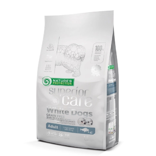 Сухой беззерновой корм Nature's Protection Superior Care White Large Breeds для взрослых собак, белая рыба и криль, 1.5 кг
