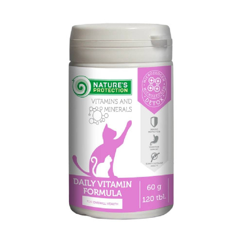 Добавка Nature's Protection Daily Vitamins formula для взрослых кошек, для поддержания иммунитета и пищеварительной системы, 120 таб.