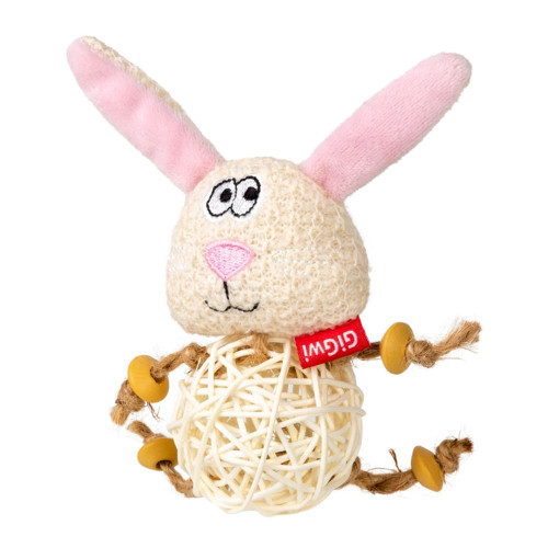 Игрушка GIGwi Catch&scratch Зайчик для кошек, с плетеным мячиком и колокольчиком, полиэстер, 10 см