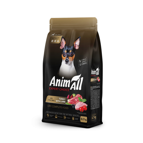 Сухой корм AnimAll для взрослых собак малых пород, со свежей индейкой и ягненком, 700 г