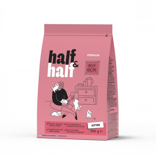 Сухой корм Half&Half для котят, с говядиной, 300 г