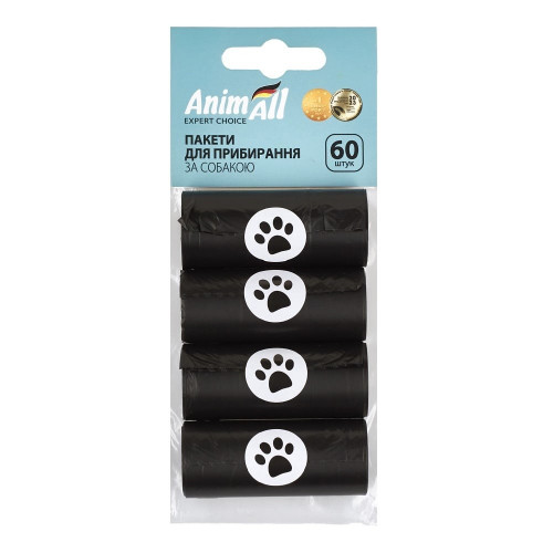 Сменные пакеты AnimAll для уборки за собакой, 4 рулона по 15 штук, черные