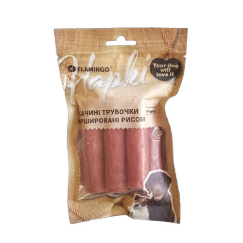 Ласощі Flamingo для собак, качині трубочки фаршировані рисом для собак, 75 г
