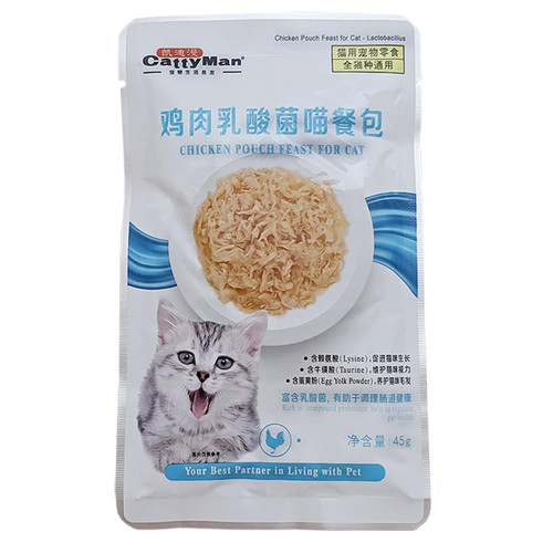 Влажный корм CattyMan Lactobacillus Chicken Feast консервы с пробиотиками, курица в желе, для кошек с проблемами пищеварения, пауч, 45 г