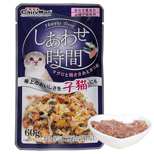Влажный корм CattyMan Tuna Bonito Scallop консервы с тунцом, макрелью и морским гребешком в желе, для кошек, пауч, 55 г