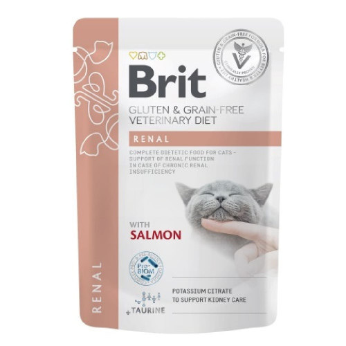 Влажный корм Brit GF VetDiet Renal для кошек, с лососем, 85 г