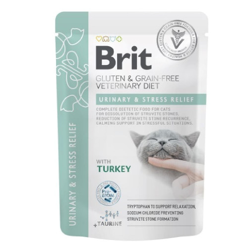 Влажный корм Brit GF VetDiet Urinary&Stress Relief для кошек, с индейкой, 85 г