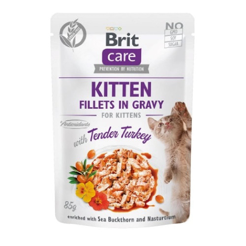 Влажный корм Brit Care Kitten Fillets in Gravy Tender Turkey для котят, филе в соусе, индейка, 85 г