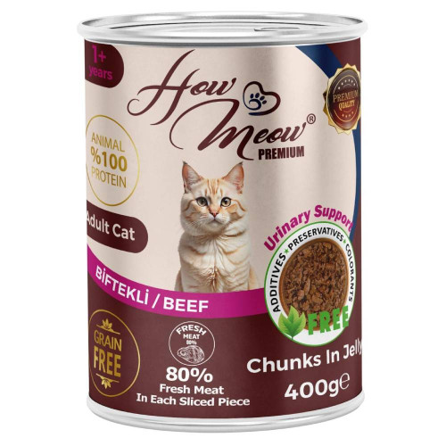 Влажный полнорационный корм HowMeow Adult Cat с говядиной для кошек, 400 г