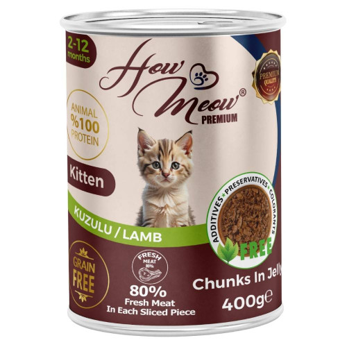 Влажный полнорационный корм HowMeow Kitten с ягненком для котят, 400 г