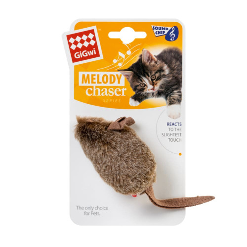 Игрушка GIGwi Melody chaser Мишка для кошек, с электронным чипом,искусственный мех, 26 см