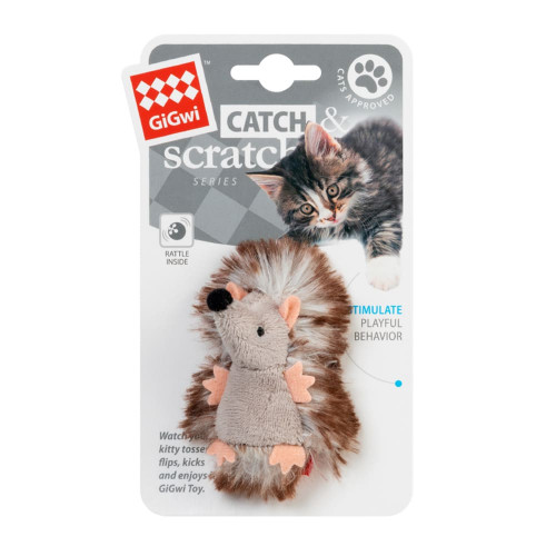 Игрушка GiGwi Catch & scratch Ёжик с погремушкой для кошек, плюш, искусственный мех, 7 см