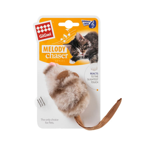 Игрушка GiGwi Melody chaser Мышка с электронным чипом для кошек, искусственный мех, 9 см