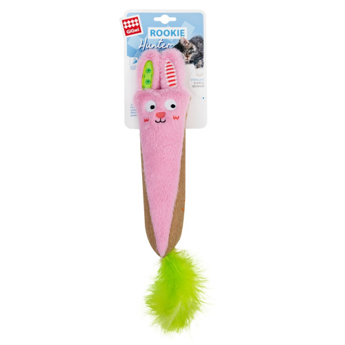 Игрушка GiGwi Rookie Hunter Кролик розовый с шорохом для кошек, текстиль, бумага, 38 см
