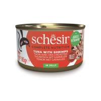 Консерви Schesir Tuna Prawns натуральні, для котів, тунець з креветками в желе, банку 85 г Консерви Schesir Tuna Prawns натуральні, для котів, тунець з креветками в желе, банку 85 г