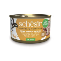 Консерви Schesir Tuna Chicken натуральні, для котів, тунець з філе курки в желе, банку 85 г Консерви Schesir Tuna Chicken натуральні, для котів, тунець з філе курки в желе, банку 85 г