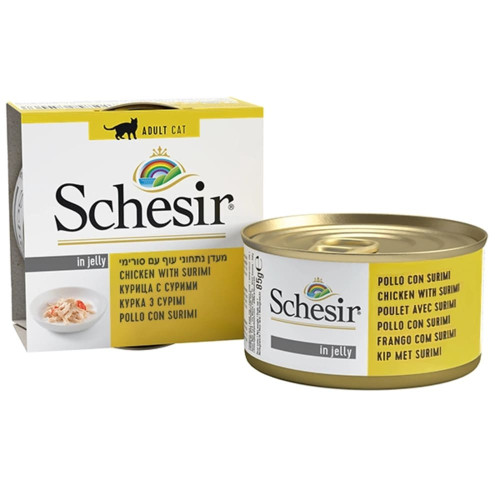 Консерви Schesir Chicken Surimi натуральні, для котів, філе курки з сурімі в желе, банку 85 г Консерви Schesir Chicken Surimi натуральні, для котів, філе курки з сурімі в желе, банку 85 г