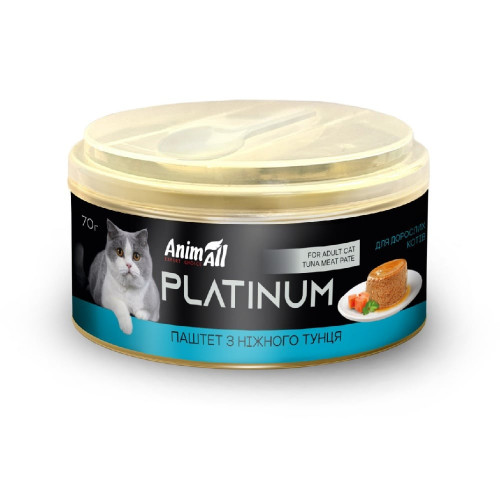 Вологий корм AnimAll Platinum для дорослих котів, ніжний паштет з тунця, 70 г