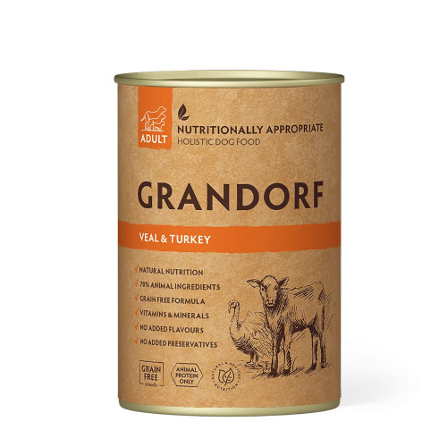 Вологий корм Grandorf Veal & Turkey Adult для дорослих собак, телятина з індичкою, 400 г
