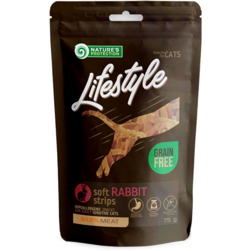 Лакомство Nature's Protection Lifestyle Snack cat Soft Rabbit Strips для кошек, мягкие полоски из кролика, 75 г