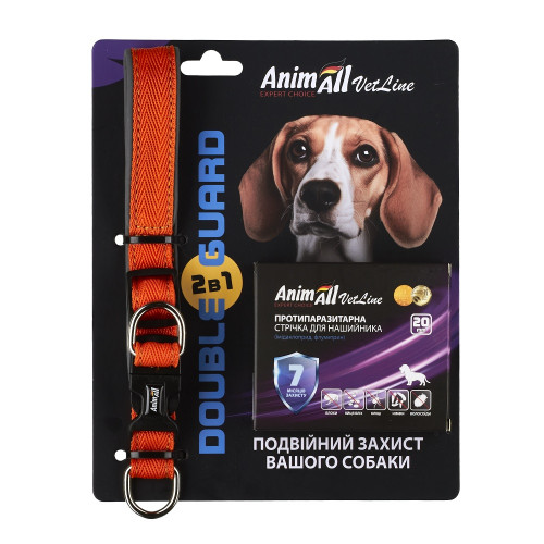 Комплект AnimAll VetLine Double Guard ошейник с противопаразитарной лентой для собак, 20 мм, 320 - 400 мм, оранжевый