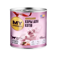 Вологий корм Мій чемпіон для котів, шматочки з куркою та печінкою, 415 г Вологий корм Мій чемпіон для котів, шматочки з куркою та печінкою, 415 г