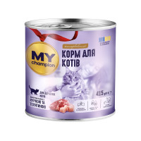 Влажный корм Мой чемпион для кошек, кусочки с курицей и телятиной, 415 г Влажный корм Мой чемпион для кошек, кусочки с курицей и телятиной, 415 г