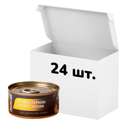 Упаковка консервов AnimAll для собак, утка с курицей в нежном желе, 85 г, 24 штуки