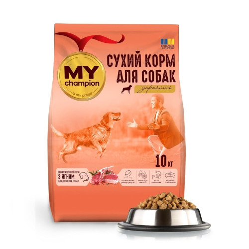 Сухой полнорационный корм Мой чемпион для собак, с ягненком, 10 кг