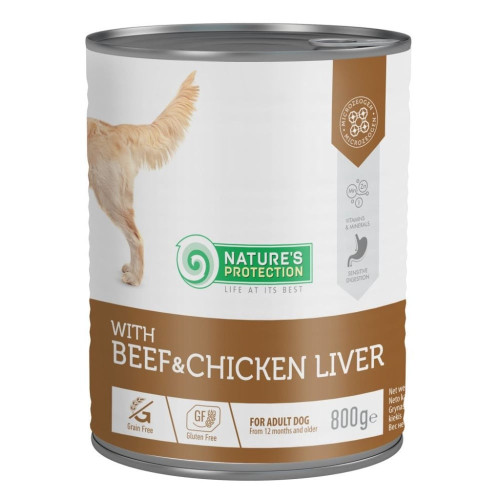 Консерви Nature's Protection Beef and Chicken Liver для дорослих собак, із яловичиною та курячою печінкою, 800 г