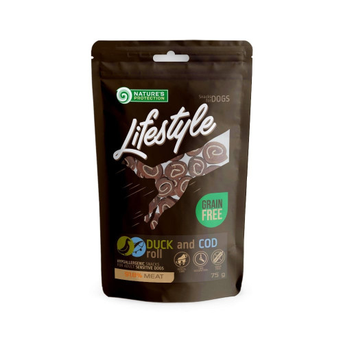Ласощі Nature's Protection Lifestyle Snacks For Dogs, Duck And Cod Rolls для собак, рулети з качки та тріски, 75 г