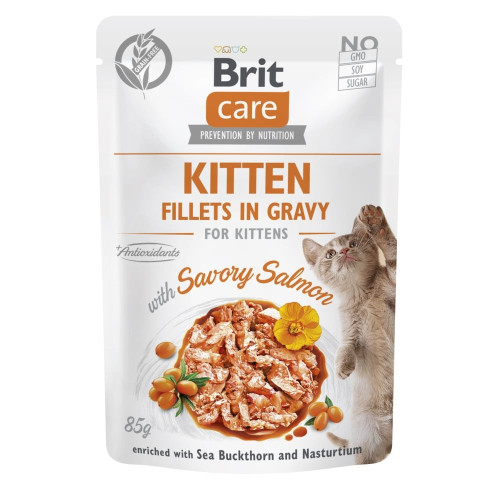 Влажный корм Brit Care Cat Fillets in Gravy with Savory Salmon для котят, филе в соусе, лосось, пауч, 85 г Влажный корм Brit Care Cat Fillets in Gravy with Savory Salmon для котят, филе в соусе, лосось, пауч, 85 г