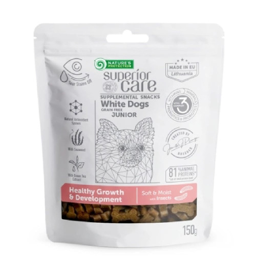 Беззернові ласощі Nature's Protection Superior Care White Dogs Healthy Growth&Development для молодих собак, комахи, 150 г