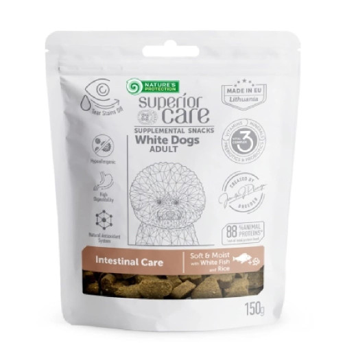 Беззернові ласощі Nature's Protection Superior Care White Dogs Intestinal Care для дорослих собак, біла риба і рис, 150 г