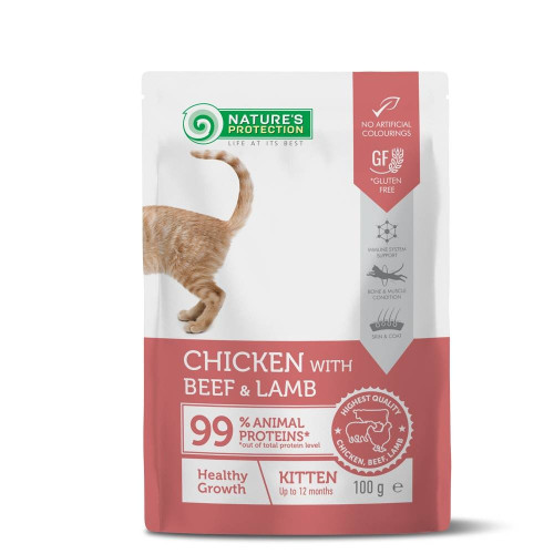 Влажный корм Nature's Protection Healthy Growth Kitten, с курицей, говядиной и ягненком для котят для поддержания здорового роста,100 г Влажный корм Nature's Protection Healthy Growth Kitten, с курицей, говядиной и ягненком для котят для поддержания здорового роста,100 г