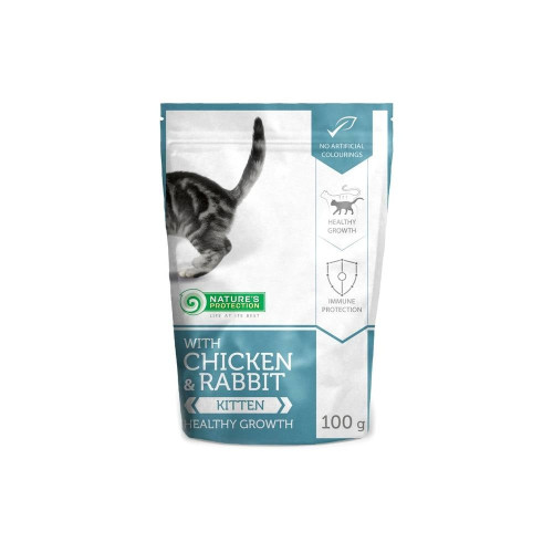 Влажный корм Nature's Protection Kitten Healthy Growth with chicken & rabbit pouch, для котят, с курицей и кроликом, 100 г Влажный корм Nature's Protection Kitten Healthy Growth with chicken & rabbit pouch, для котят, с курицей и кроликом, 100 г