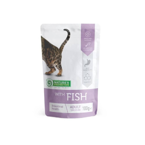 Влажный корм Nature's Protection Intestinal health with Fish, для взрослых кошек с чувствительным пищеварением, с рыбой, 100 г
