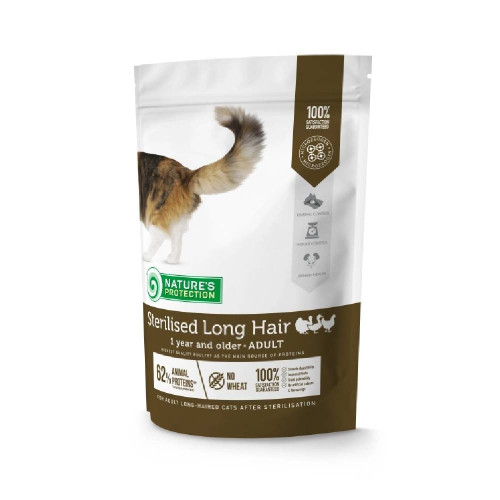Сухой корм Nature's Protection Sterilised Long Hair, для длинношерстных взрослых кошек, после стерилизации, 7 кг