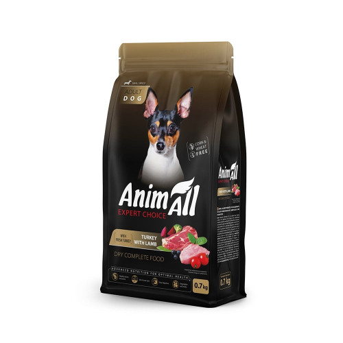 Сухой корм AnimAll для взрослых собак малых пород, со свежей индейкой и ягненком, 700 г