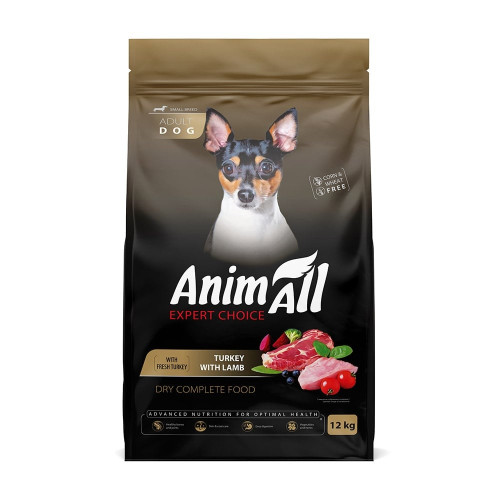 Сухой корм AnimAll для взрослых собак малых пород, со свежей индейкой и ягненком, 12 кг