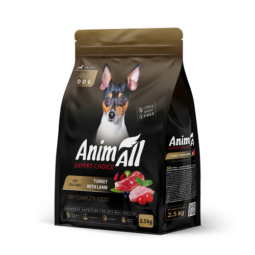 Сухий корм AnimAll для дорослих собак малих порід, зі свіжою індичкою та ягням, 2.5 кг
